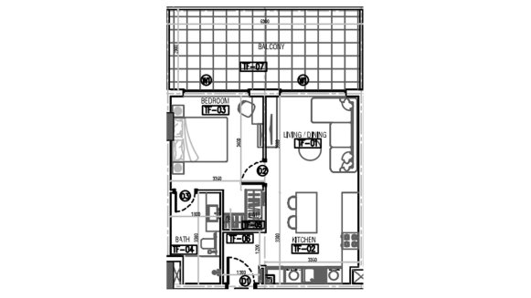 Apartment floor plan, 1 bedroom in Laya Courtyard No. 11019 (2D)